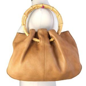 Fossil Vintage Bags British Tan Leather Hobo Bamboo Handles